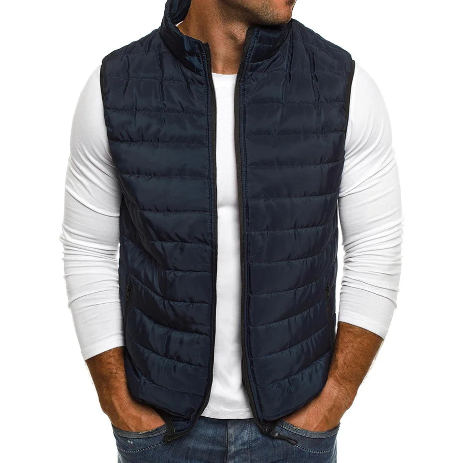 Men’s Cotton-Padded Winter Vest – Warm Sleeveless Jacket with Stand Collar