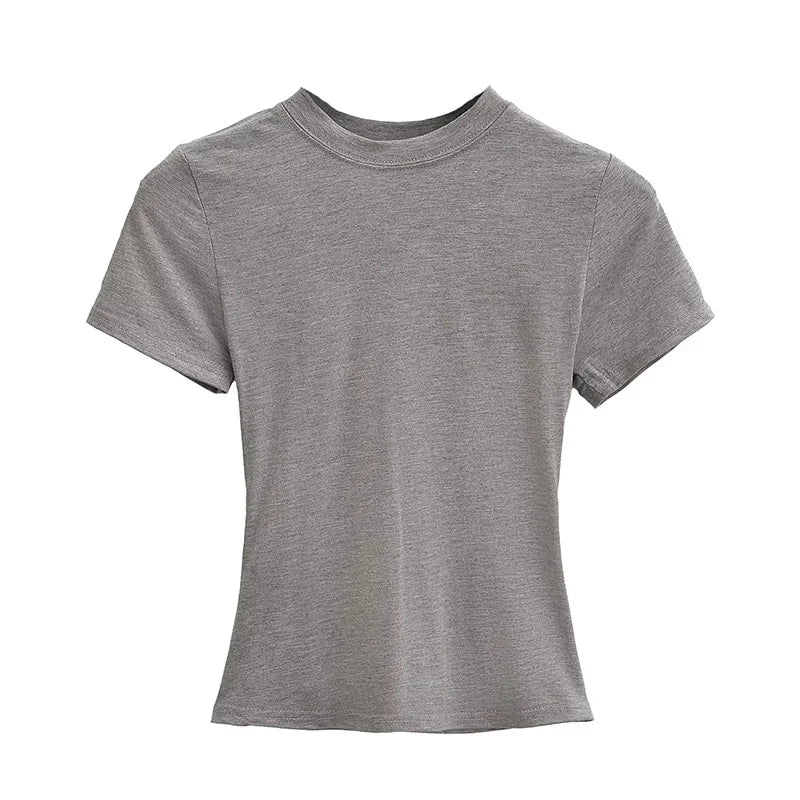 Casual Slim-Fit Short Sleeve T-Shirt – Solid Top for Women