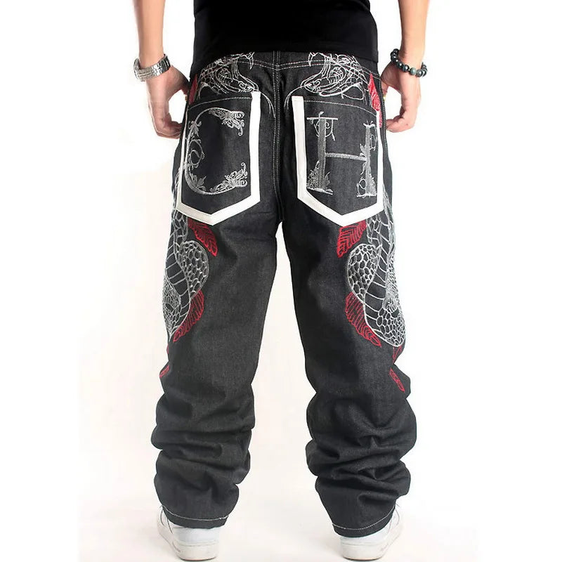 Men’s Y2K Embroidered Baggy Jeans – Oversized Hip Hop Punk Denim