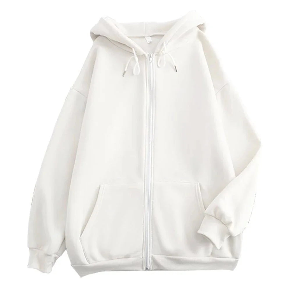 High Street Zip-Up Hoodie – Solid Color Loose Y2K Jacket