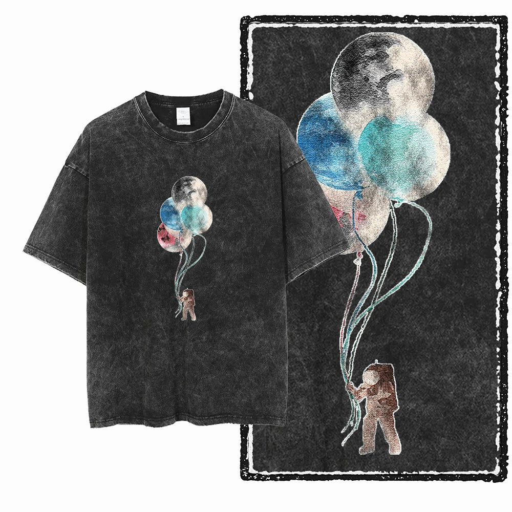 Astronaut Acid Wash Tee – Space Graphic Oversized Streetwear