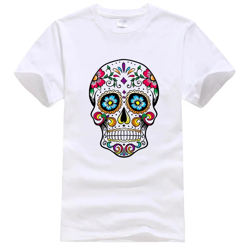 Men’s 100% Cotton Skull Tee – Loose Fit Street Style Short Sleeve