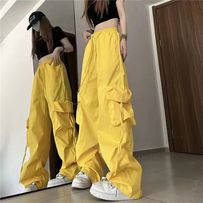 Women’s Y2K Cargo Pants – High Waist Baggy Streetwear Sweatpants with Drawstring
