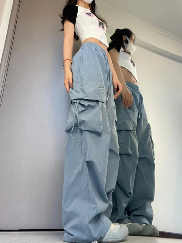 Women’s Y2K Cargo Pants – High Waist Baggy Streetwear Sweatpants with Drawstring