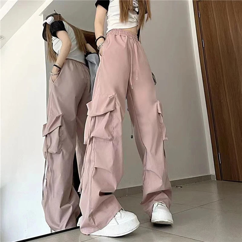 Women’s Y2K Cargo Pants – High Waist Baggy Streetwear Sweatpants with Drawstring