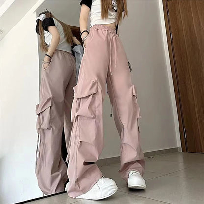 Women’s Y2K Cargo Pants – High Waist Baggy Streetwear Sweatpants with Drawstring