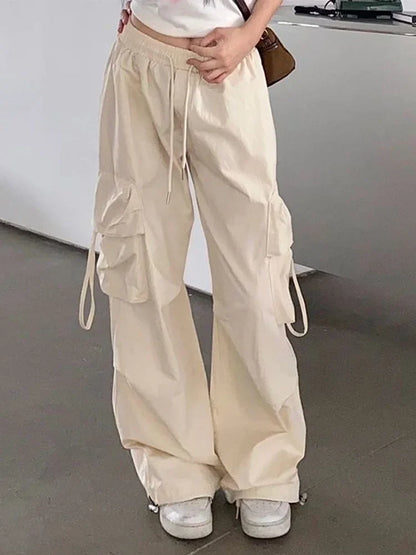 Women’s Y2K Cargo Pants – High Waist Baggy Streetwear Sweatpants with Drawstring