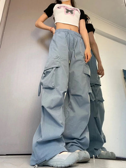 Women’s Y2K Cargo Pants – High Waist Baggy Streetwear Sweatpants with Drawstring