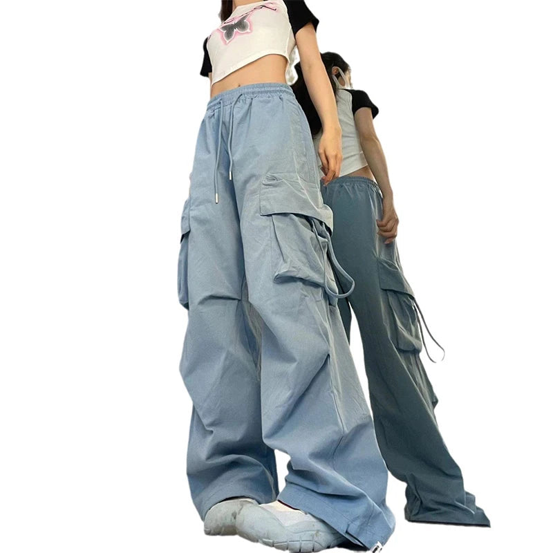Women’s Y2K Cargo Pants – High Waist Baggy Streetwear Sweatpants with Drawstring