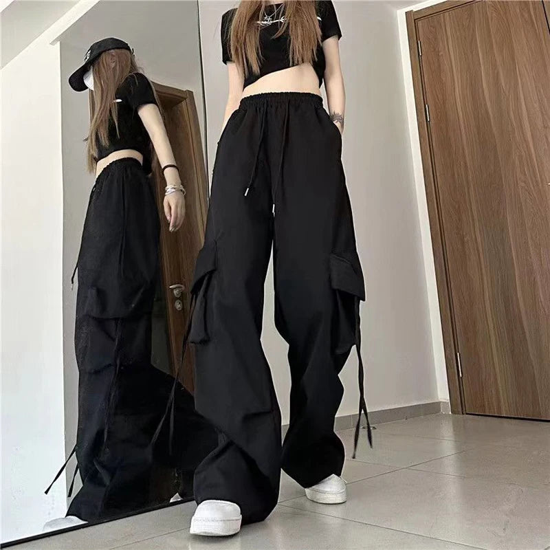 Women’s Y2K Cargo Pants – High Waist Baggy Streetwear Sweatpants with Drawstring