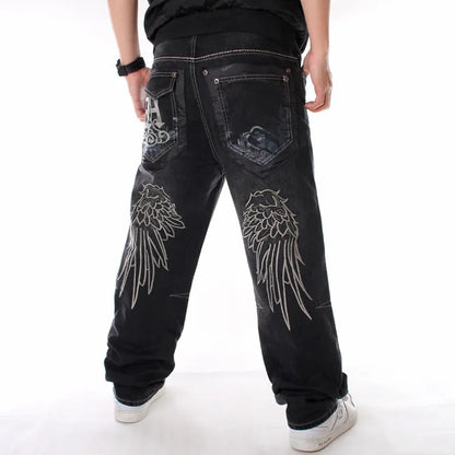 Men’s Y2K Embroidered Baggy Jeans – Oversized Hip Hop Punk Denim