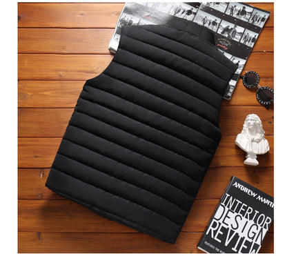 Men’s Cotton-Padded Winter Vest – Warm Sleeveless Jacket with Stand Collar