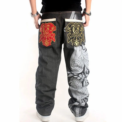 Men’s Y2K Embroidered Baggy Jeans – Oversized Hip Hop Punk Denim