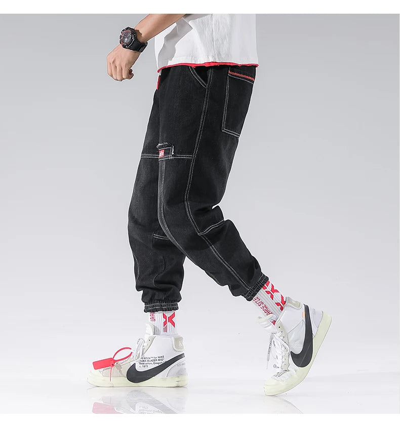 Men’s Hip-Hop Cargo Joggers – Elastic Harun Streetwear Pants for Autumn & Spring