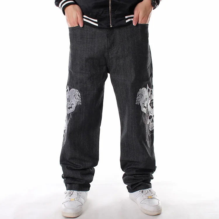 Men’s Y2K Embroidered Baggy Jeans – Oversized Hip Hop Punk Denim