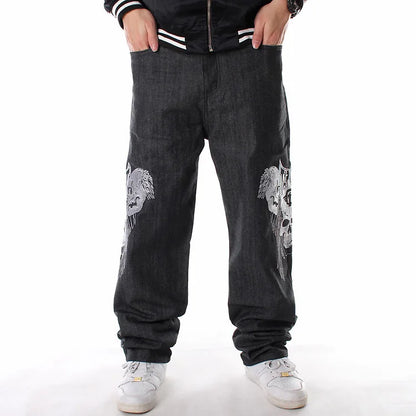 Men’s Y2K Embroidered Baggy Jeans – Oversized Hip Hop Punk Denim