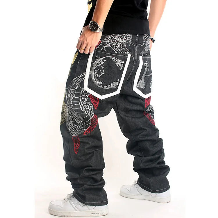 Men’s Y2K Embroidered Baggy Jeans – Oversized Hip Hop Punk Denim