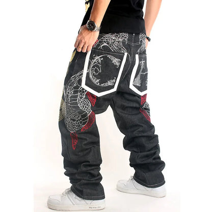 Men’s Y2K Embroidered Baggy Jeans – Oversized Hip Hop Punk Denim