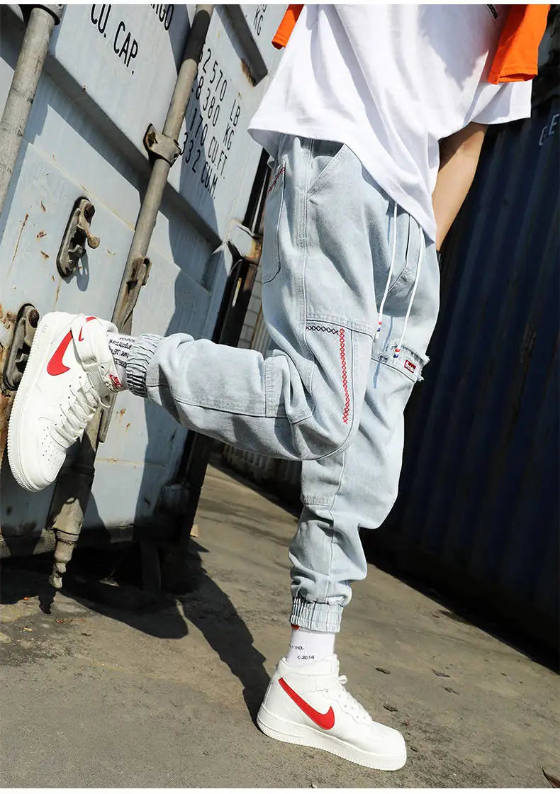 Men’s Hip-Hop Cargo Joggers – Elastic Harun Streetwear Pants for Autumn & Spring