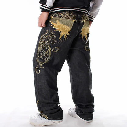 Men’s Y2K Embroidered Baggy Jeans – Oversized Hip Hop Punk Denim