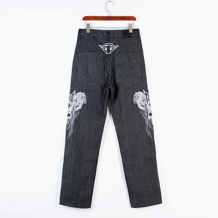 Men’s Y2K Embroidered Baggy Jeans – Oversized Hip Hop Punk Denim