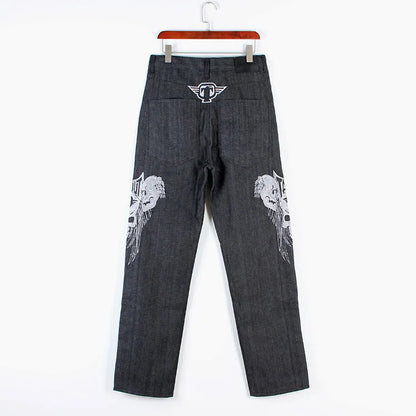Men’s Y2K Embroidered Baggy Jeans – Oversized Hip Hop Punk Denim