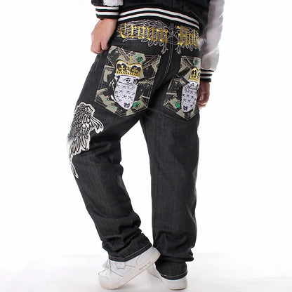 Men’s Y2K Embroidered Baggy Jeans – Oversized Hip Hop Punk Denim