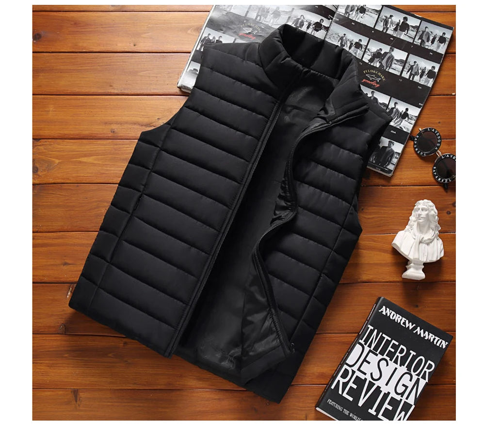 Men’s Cotton-Padded Winter Vest – Warm Sleeveless Jacket with Stand Collar