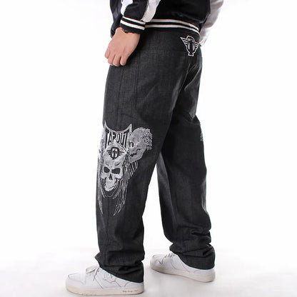 Men’s Y2K Embroidered Baggy Jeans – Oversized Hip Hop Punk Denim