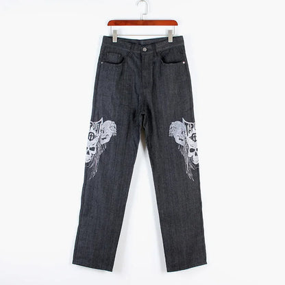 Men’s Y2K Embroidered Baggy Jeans – Oversized Hip Hop Punk Denim