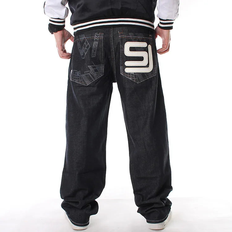 Men’s Y2K Embroidered Baggy Jeans – Oversized Hip Hop Punk Denim