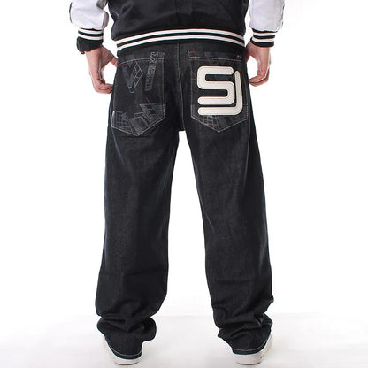 Men’s Y2K Embroidered Baggy Jeans – Oversized Hip Hop Punk Denim