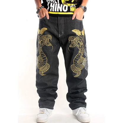 Men’s Y2K Embroidered Baggy Jeans – Oversized Hip Hop Punk Denim