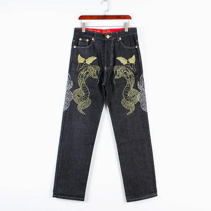 Men’s Y2K Embroidered Baggy Jeans – Oversized Hip Hop Punk Denim