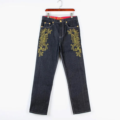 Men’s Y2K Embroidered Baggy Jeans – Oversized Hip Hop Punk Denim