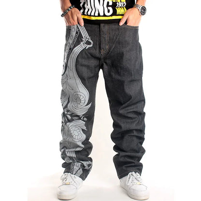 Men’s Y2K Embroidered Baggy Jeans – Oversized Hip Hop Punk Denim