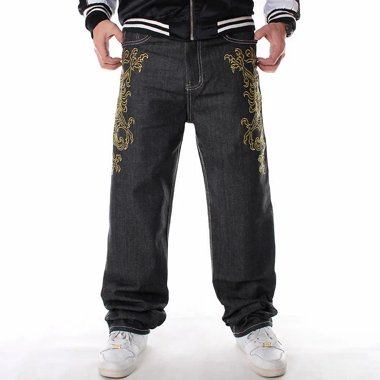 Men’s Y2K Embroidered Baggy Jeans – Oversized Hip Hop Punk Denim
