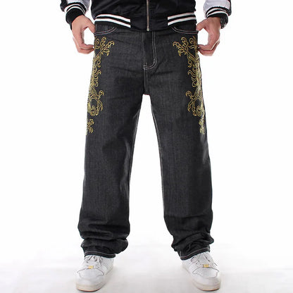 Men’s Y2K Embroidered Baggy Jeans – Oversized Hip Hop Punk Denim