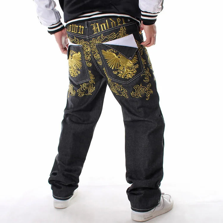 Men’s Y2K Embroidered Baggy Jeans – Oversized Hip Hop Punk Denim