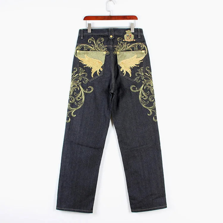 Men’s Y2K Embroidered Baggy Jeans – Oversized Hip Hop Punk Denim