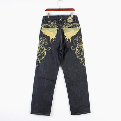 Men’s Y2K Embroidered Baggy Jeans – Oversized Hip Hop Punk Denim