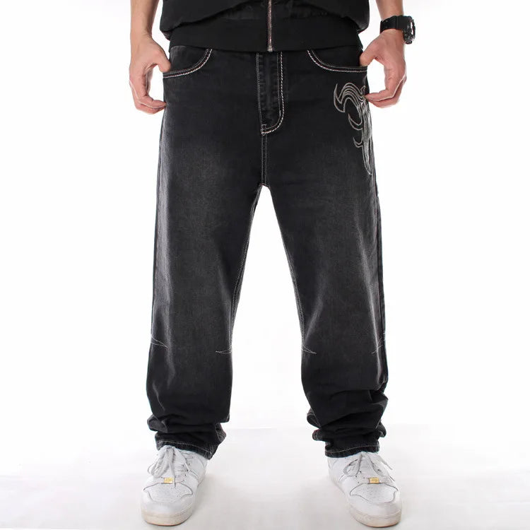 Men’s Y2K Embroidered Baggy Jeans – Oversized Hip Hop Punk Denim
