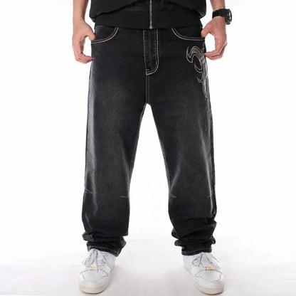 Men’s Y2K Embroidered Baggy Jeans – Oversized Hip Hop Punk Denim