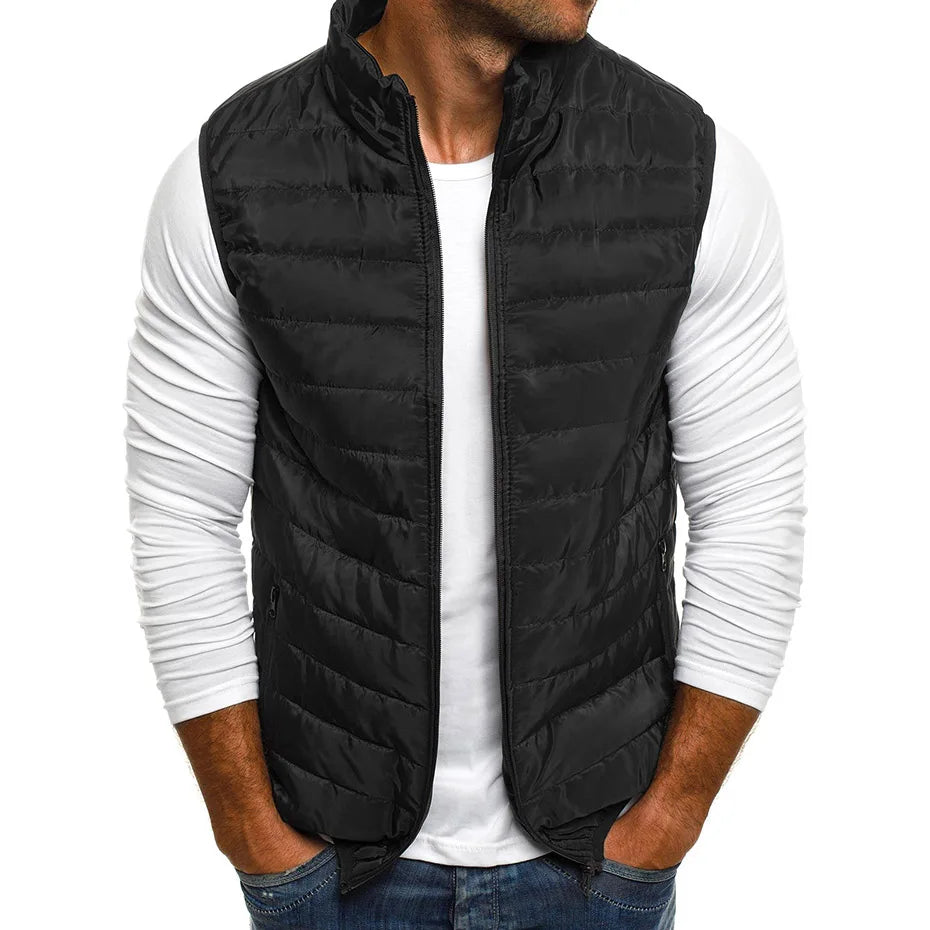Men’s Cotton-Padded Winter Vest – Warm Sleeveless Jacket with Stand Collar