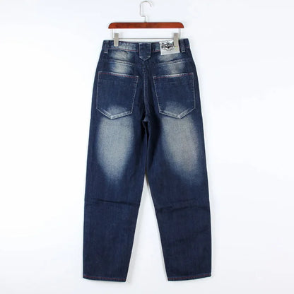 Men’s Y2K Embroidered Baggy Jeans – Oversized Hip Hop Punk Denim