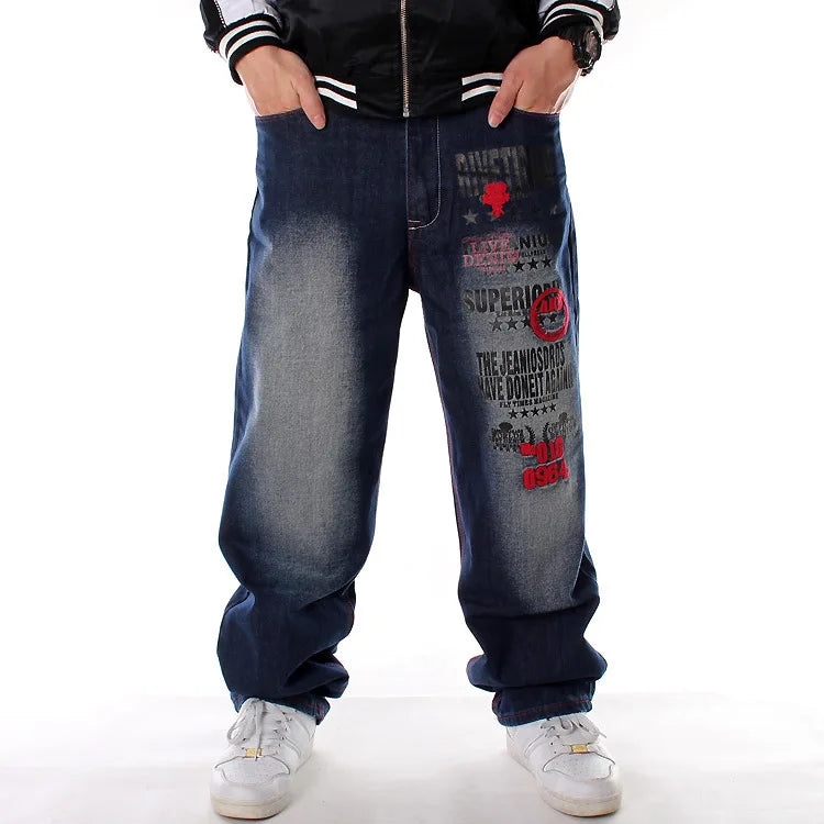 Men’s Y2K Embroidered Baggy Jeans – Oversized Hip Hop Punk Denim
