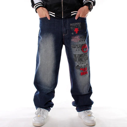 Men’s Y2K Embroidered Baggy Jeans – Oversized Hip Hop Punk Denim