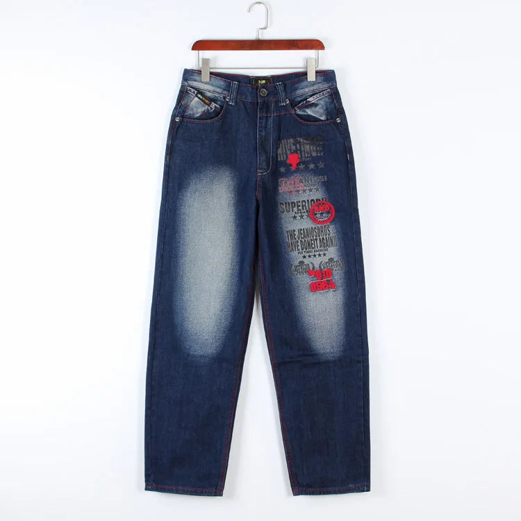 Men’s Y2K Embroidered Baggy Jeans – Oversized Hip Hop Punk Denim