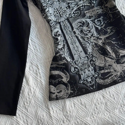 Women’s Retro Y2K Gothic Long Sleeve Slim Top – Vintage Punk Streetwear Tee