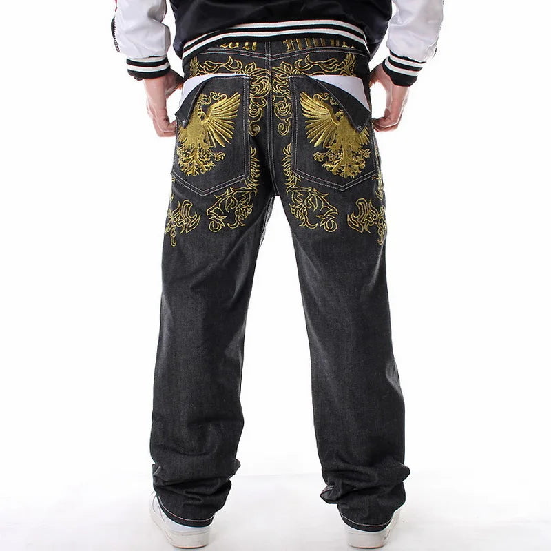 Men’s Y2K Embroidered Baggy Jeans – Oversized Hip Hop Punk Denim